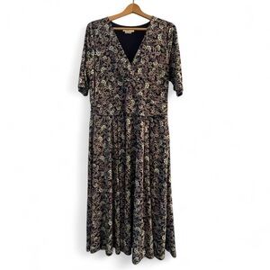 Boden Women's 16 18 XL Floral Viscose Knit Vneck Faux Wrap Nursing Midi Dress